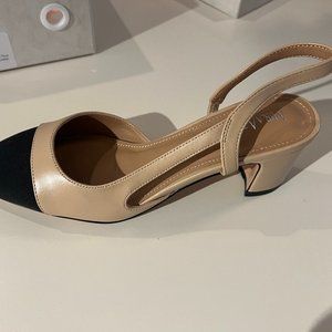 Cap toe sling back heels